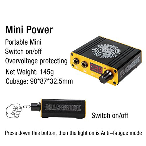 Dragonhawk LCD Dual Tattoo Machine Power Supply with Foot Pedal & Clip Cord - Black