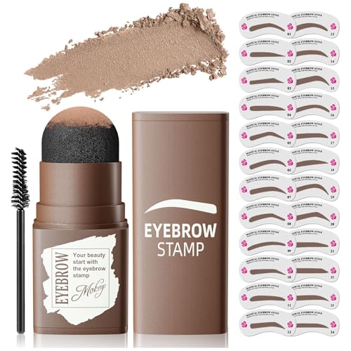 Eyebrow Stamp Stencil Kit - Eye Brow Stencil Kit for Beginners, Brow Stencil and Stamp Kit Long-lasting, Smudge-Proof & Waterproof, 24 Reusable Eyebrow Shapes Stencils for Perfect Brow (Light Brown)