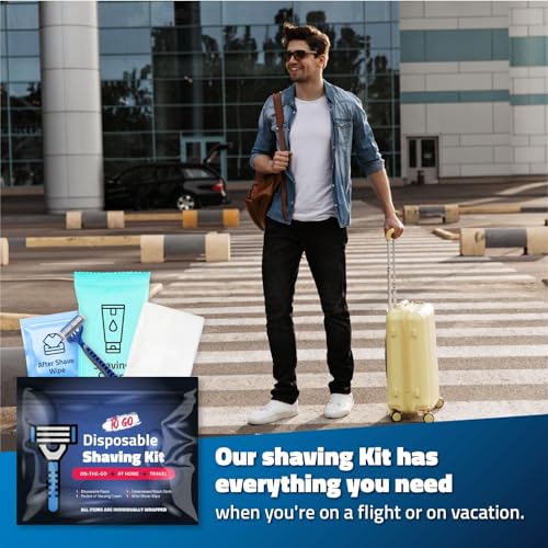 Disposable Compact Shaving Kit (10 Pack) - with Razor, Shaving Cream, Washcloth, and Aftershave Wipe ? Travel Ready Grooming Essentials - Perfect Personal Shave Kit or Charity Gift Set (Black)