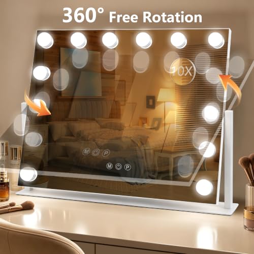 Vanity Mirror with Lights 22x17 Inch Full-View 360° Rotation - White - Variation of THIS listing
