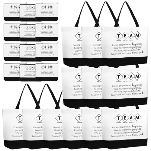 Cunno 24 Pcs Team Appreciation Tote Bag Women Employee Gift Team Together Canvas Makeup Bags for Worker Staff Coworker Nurse Teacher
