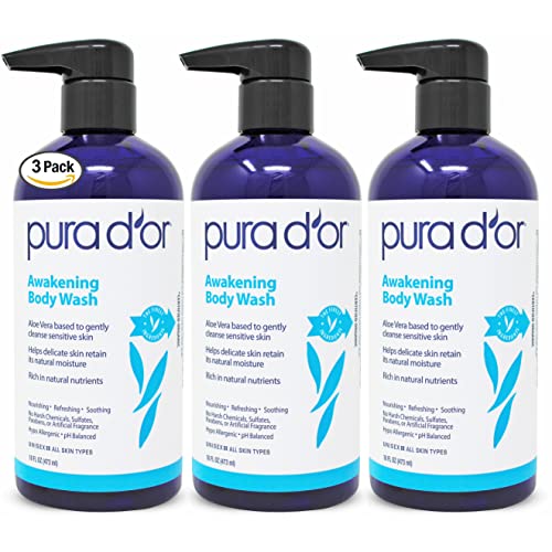 PURA D'OR Refreshing Organic Body Wash 16oz - Pack of 3, Aloe Vera & Organic Oils