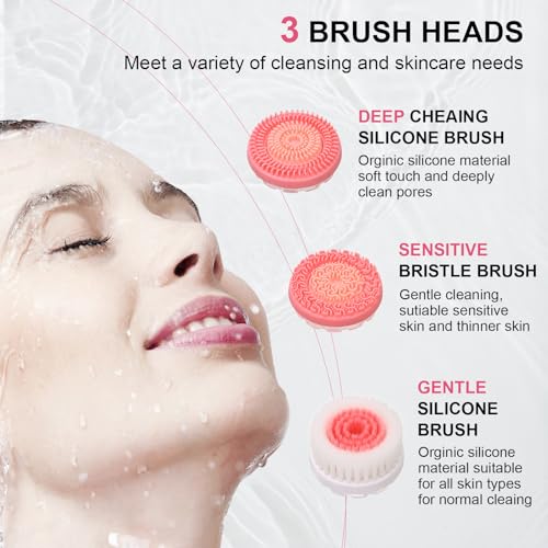 DotPet 3-in-1 Electric Facial Cleansing Brush - Pink, Waterproof Rechargeable Skin Care Device for Sensitive & Oily Skin