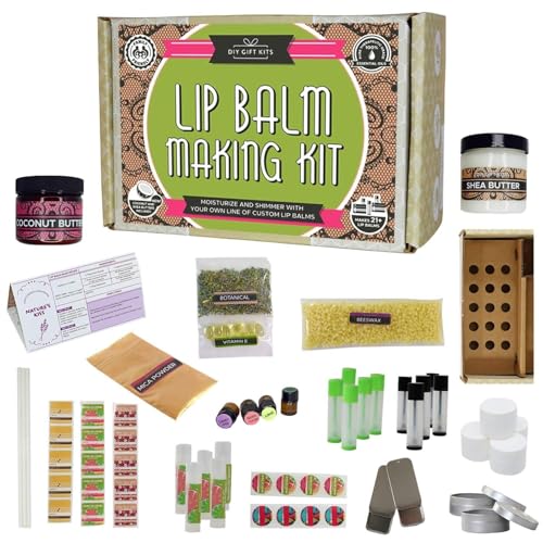 DIY Gift Kits Lip Balm Making Kit - DIY Self-Care Craft Kits - Lip Balm Equipment with Mica & Tubes - DIY Homemade Products with Shea & Coconut Butter - 73-Piece Set, Lime & Rose, Assorted