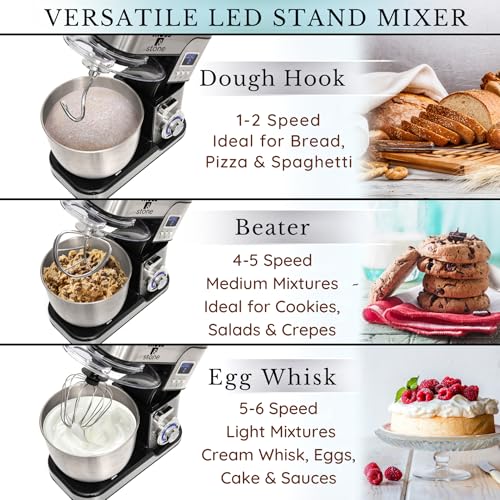 Stainless Steel LCD Stand Mixer with 6 Speeds, 5.5 Qt Bowl & Attachments