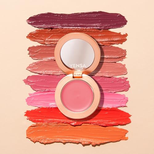 YENSA Super Serum Silk Cream Blush for Cheeks - Buildable Cheek Blush Formulated with Superfoods - Dewy Airbrushed Finish - Nourishing & Hydrating - Silky Cream Formula - Peach Sunset (0.21 oz)