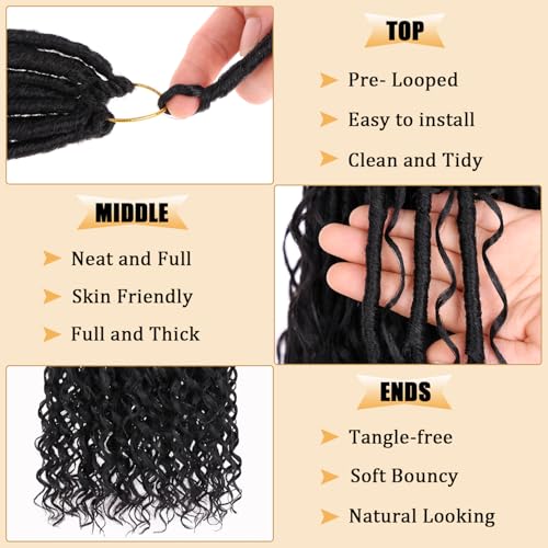 ZRQ 30 Inch Boho Faux Locs Crochet Hair - 9 Packs #1B, Natural Synthetic Goddess Locs