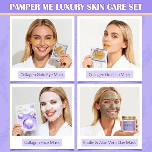 Lavender Spa Gift Basket for Women - 21-Piece Skin Care Set with Body Lotion, Masks & More