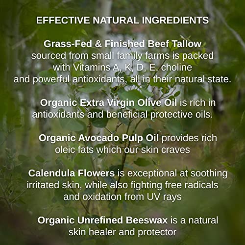 Shwally Tallow & Calendula Face and Body Balm - Paleo and Primal - 100% Grass Fed Tallow, Avocado and Olive Oil with Calendula Flowers (Unscented, 4)