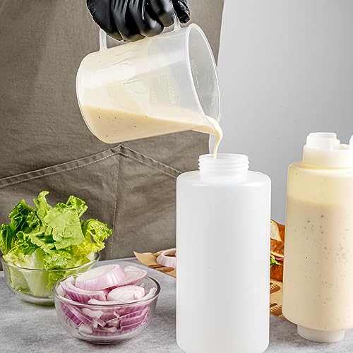 6 Pack 32 oz Clear Plastic Squeeze Bottles with Refill & Dispensing Lids