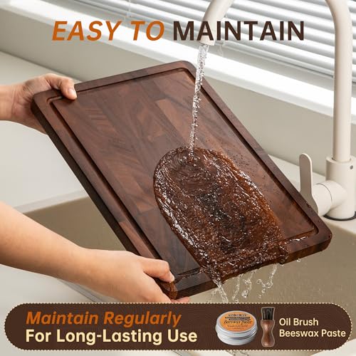 Walnut End Grain Cutting Board Set with Juice Groove & Handle - Kitchen Utensil