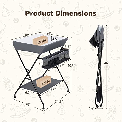 Portable Baby Changing Table with Storage & Safety Belt - Dark Gray