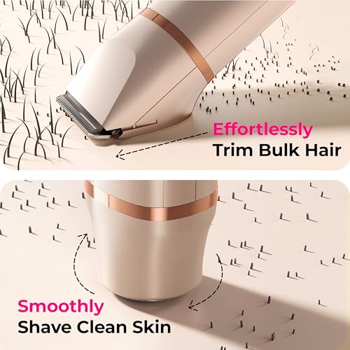 Bikini Trimmer for Women Pubic Hair: 2 in 1 Electric Razors for Women - Rechargeable Electric Shaver - IPX7 Waterproof Lady Shaver for Travel & Shower Use in Summer