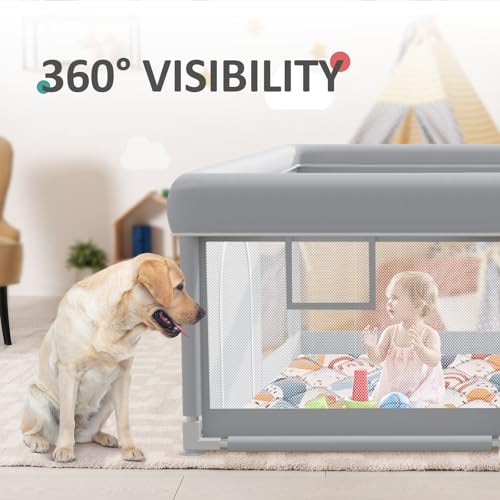 Large Baby Playpen 74x50 Inches with Mat - Safe Toddler Play Yard for Babies & Toddlers