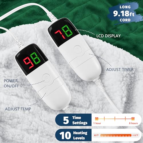 Moss King Size Electric Heated Blanket with Dual Control, 10 Levels & Auto Off