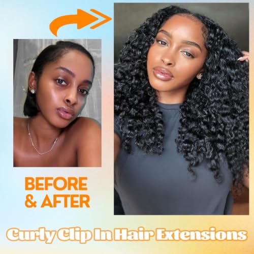 Black 22 Inch Curly Human Hair Clip-In Extensions Full Head 110g - Natural Color