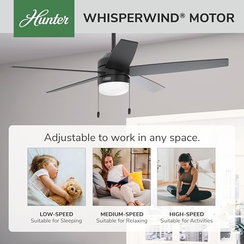 Hunter Bardot Indoor Ceiling Fan 52 Inch Matte Black with Light & Reversible Blades