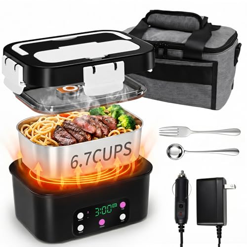 Cordless Electric Lunch Box with 6.7 Cup Capacity & Smart Timer