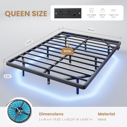 Queen Size Floating Bed Frame with RGB LED Lights - Matte Black