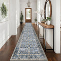 KUTA Vintage Washable Hallway Runner Rug 2.6x16 Feet Blue Grey Beige - Non-Slip, Durable, Kid & Pet Friendly