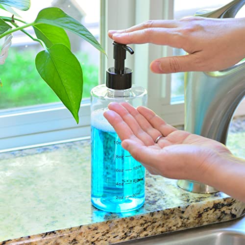 Youngever 5 Pack Plastic Pump Bottles 16 Ounce, Clear Refillable Plastic Pump Bottles with Measurement and Travel Lock (Cylinder Shape)