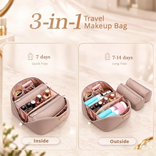 MOT HINN 3-in-1 Travel Makeup Bag Organizer Grey - Detachable Cosmetic Case