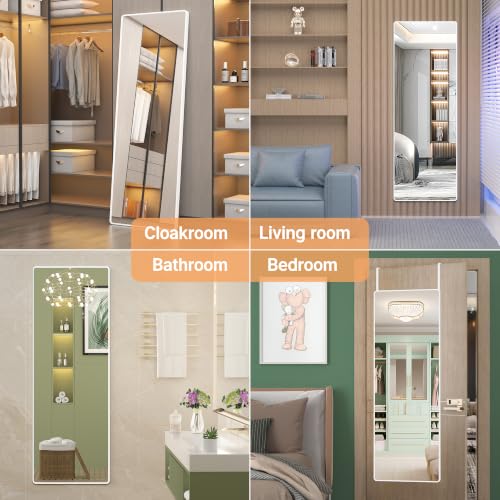 White Full Length Over The Door Mirror 56x16 Inch Wall & Hanging Mirror for Bedroom Living Room