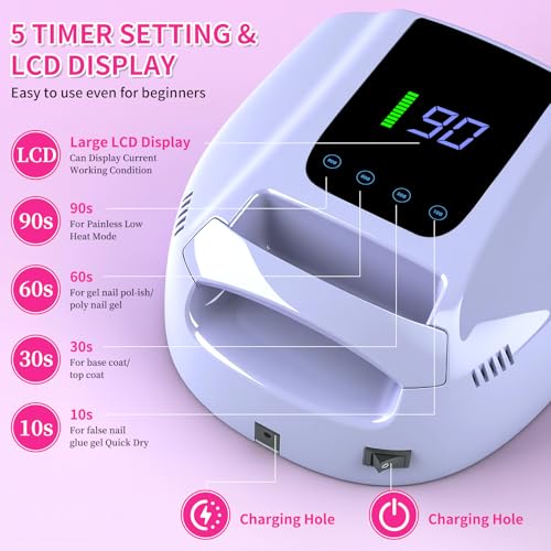 ANGNYA Violet UV LED Nail Lamp for Gel Polish, Fast Curing & Rechargeable