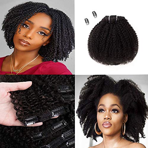 Clip In Human Hair Extensions Afro Kinky Curly 8 Inch Natural Black 4B 4C - 1 Pack
