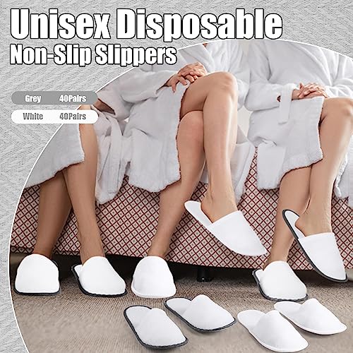 Disposable Hotel Slippers Bulk 80 Pairs - White & Gray, Hotel Comfort Footwear