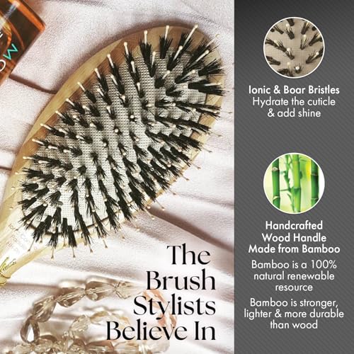 Eco-Friendly Bamboo Ionic Paddle Hair Brush with Boar Combo - Healthy Hair