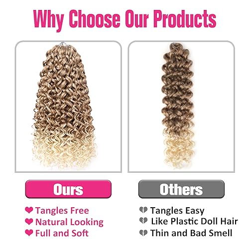 Union Beauty 8 Pack Water Wave Crochet Hair 18 Inch Ombre Blonde Synthetic Curl Extensions for Women T27/613