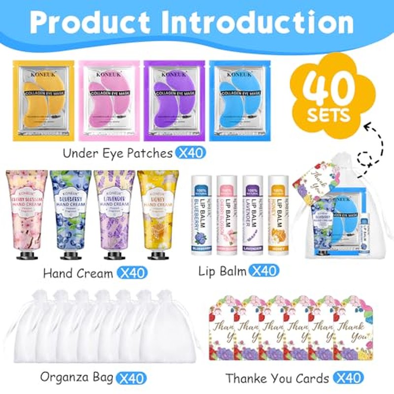 120 Pcs Spa Party Favors Set of Under Eye Patches, Bulk Hand Creams and Lip Balms Bulk, Perfect Bulk Gifts Kit for Women & Teen girls, Thank You Gift for Mom, Teacher Gifts, Sleepover Party Supplies