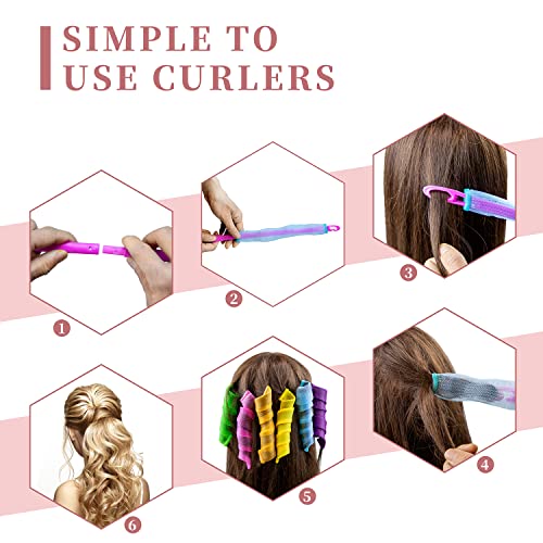 Essenergi 60pcs Heatless Hair Curlers Kit 2 Styles, 21.65" (55 cm) No-Heat Hair Curlers