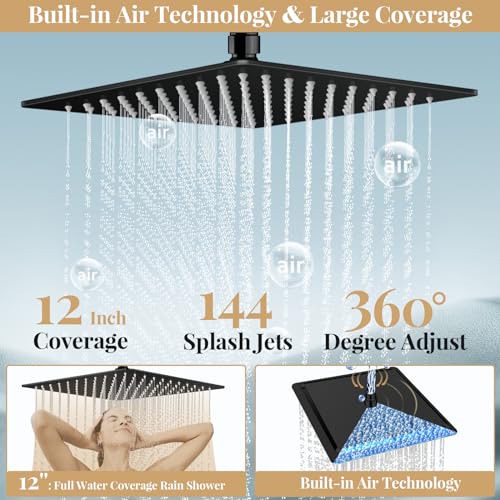Black Rain Shower Head with Handheld Spray & 16-Inch Extension Arm