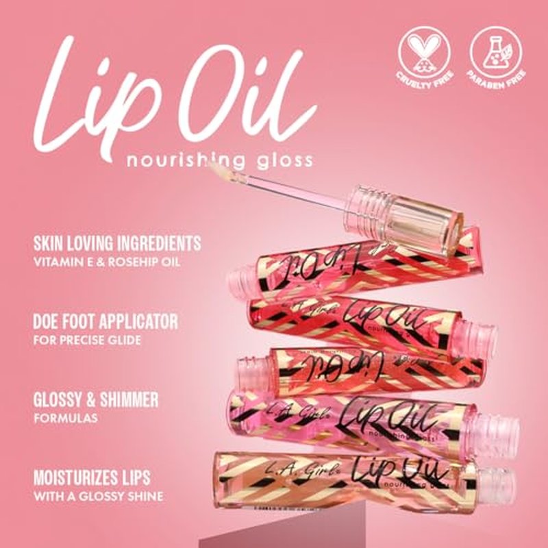 L.A. Girl Lip Oil Nourishing Gloss, Sheer Strawberry GLC722 (Pack of 2)