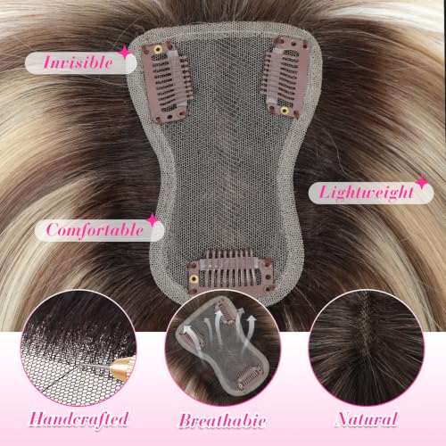 LittleLika 2T613# Human Hair Topper for Women 10 Inch Swiss Base 3D 360° Coverage