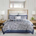 Navy Jacquard Comforter Set with Cotton Sheets - 12 Piece Queen, Variation of Navy Biab