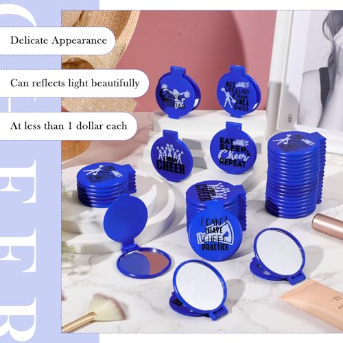 Zhehao 50 Pcs Cheerleader Gifts Compact Folding Pocket Purse Inspirational Cheer Gifts Travel Portable Mini Makeup Mirror for Cheerleading Team Graduation Friendship (Blue)