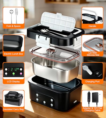 Cordless Electric Lunch Box with 6.7 Cup Capacity & Smart Timer