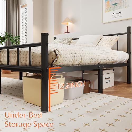 Queen Metal Bed Frame with Headboard Footboard and Steel Slats - 14 Inch Variation