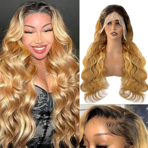 Belaved 1B/27 Upgrade 24 Inch Body Wave Lace Front Wig Human Hair Ombre 13x6 Pre Plucked Glueless