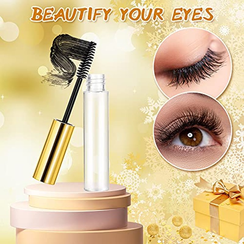 Maitys 40 Pieces 10 ml Empty Mascara Tubes Eyelash Wand Refillable Clear Bottles Eyelash Cream Container Bottle with 4 Pieces Transparent Funnels Transferring Castor Oil for DIY Cosmetics (Golden)