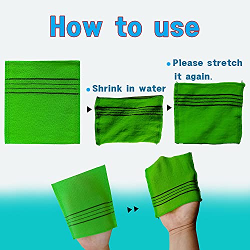 The Original Korean Exfoliating Mitt Body Scrub. Asian Exfoliating Bath Washcloth for Dead Skin, Bath Sponge,Body exfoliate Glove. (green4 red4 yellow4)