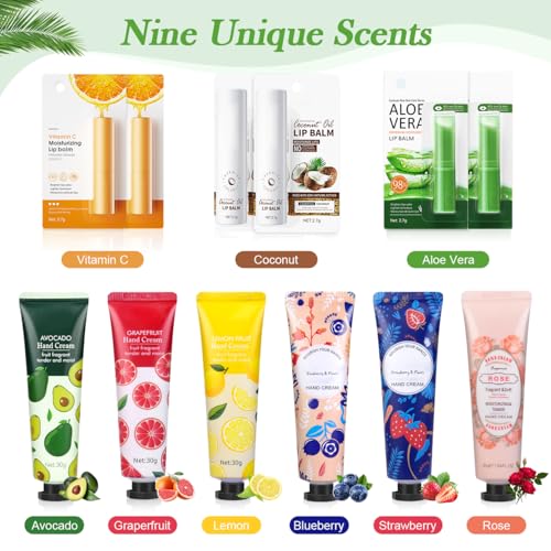 Lip Balm And Hand Cream Gift Set For Women, 6 Lip Balm Bulk + 6 Organza Bags + 6 Hand Lotion, Bridal Wedding Favor for Guests , Christmas Gifts Stocking Stuffers Teacher Appreciation Thank You Gifts
