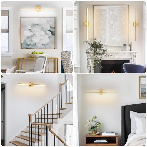Brass 32 Inch Dimmable LED Bathroom Vanity Light with 3 Color Temperatures