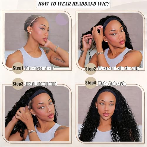 Curly Headband Wig 26 Inch Long Synthetic Hair for Women - 1B Variation