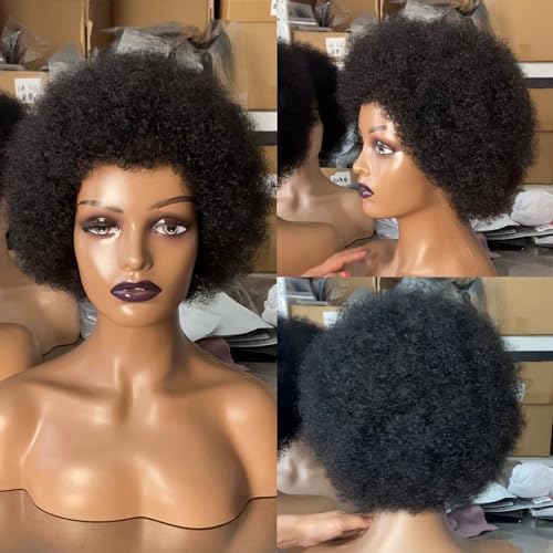 Short Kinky Curly Afro Wig Human Hair - Glueless, Natural Look, 150% Density