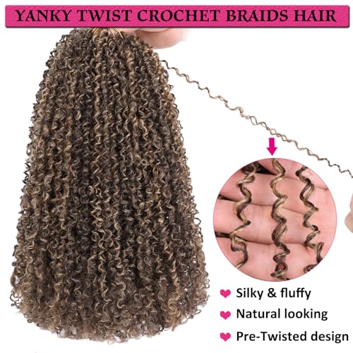 12 Inch Pre-twisted Yanky Twist Crochet Hair - Passion Twist Braids, 8 Packs, Brown & Blonde