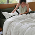 Oversized King Duvet Cover Set Linen-Like Striped Cotton 3-Piece - White